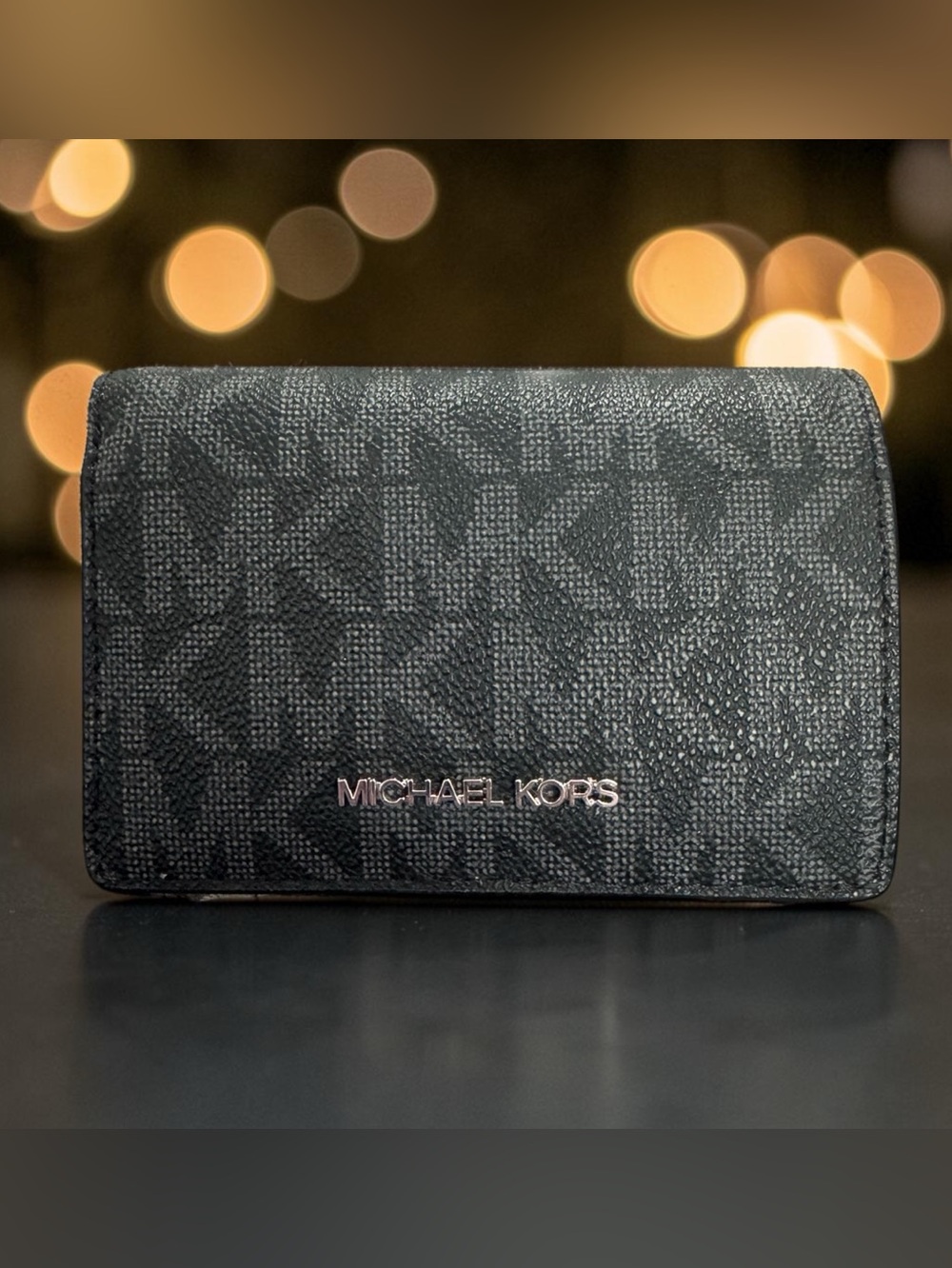 Michael Michael Kors Jet Set MK Logo MD Slim Wallet NWT silver accents